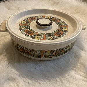 Flame Chef Cookware Pot & Lid Japan Retro Aztec Native Tortilla Warm MCM Vintage